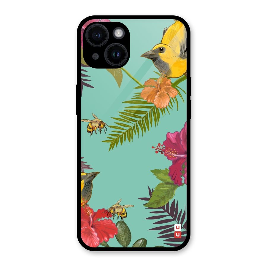 Flower Bird and Bee Glass Back Case for iPhone 14