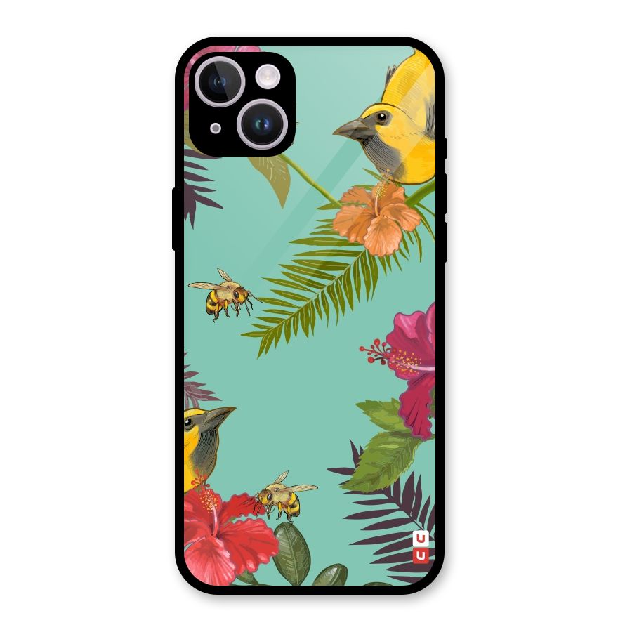 Flower Bird and Bee Glass Back Case for iPhone 14 Plus