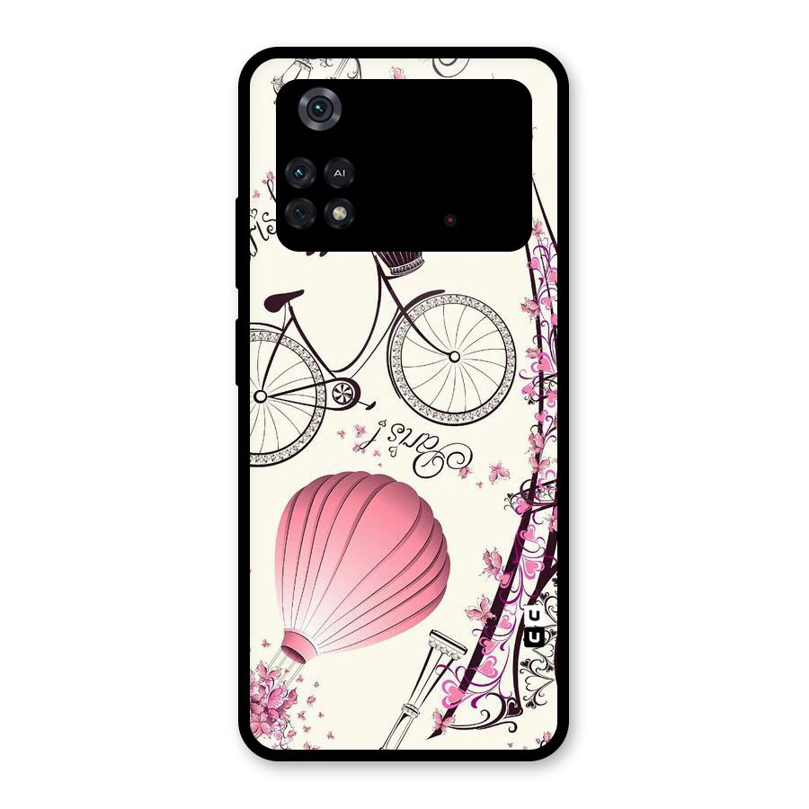 Flower Clipart Design Glass Back Case for Poco M4 Pro 4G