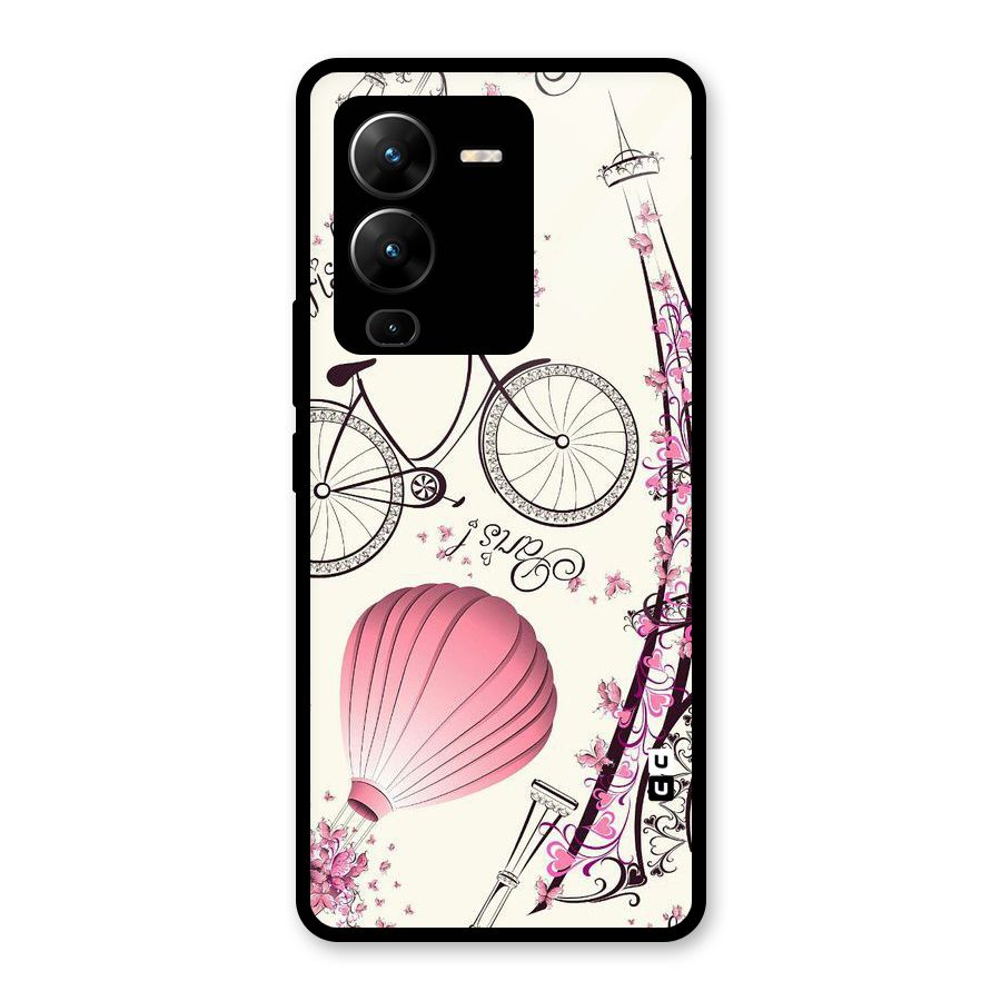 Flower Clipart Glass Back Case for Vivo V25 Pro