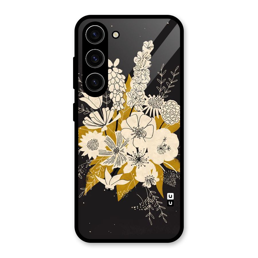 Flower Drawing Glass Back Case for Galaxy S23