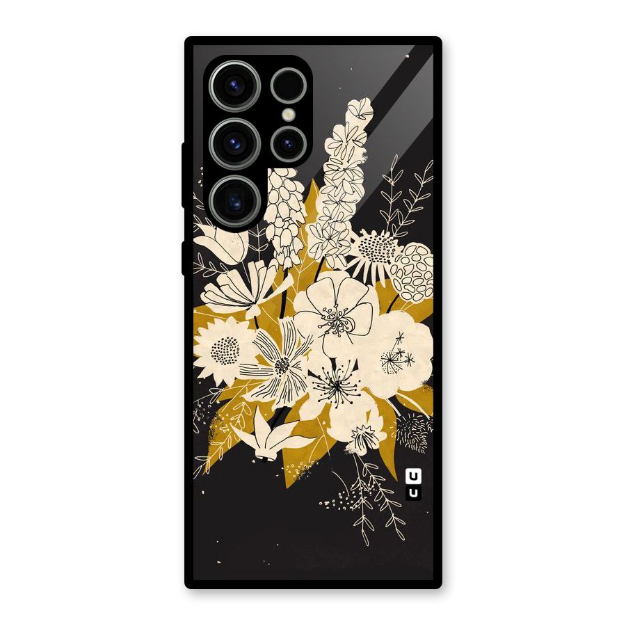 Flower Drawing Glass Back Case for Galaxy S23 Ultra