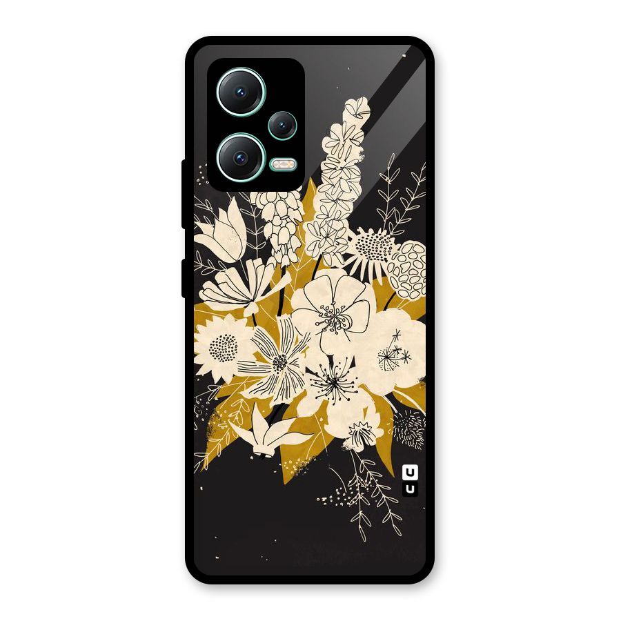 Flower Drawing Glass Back Case for Redmi Note 12 5G
