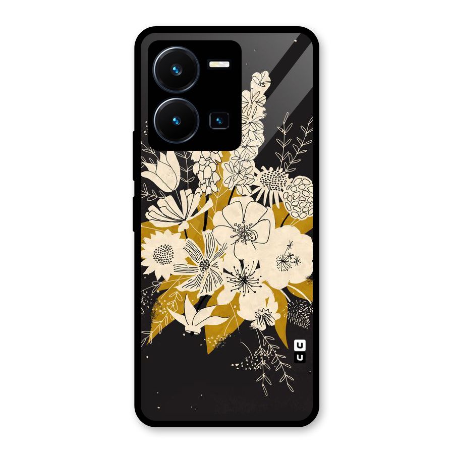 Flower Drawing Glass Back Case for Vivo Y35