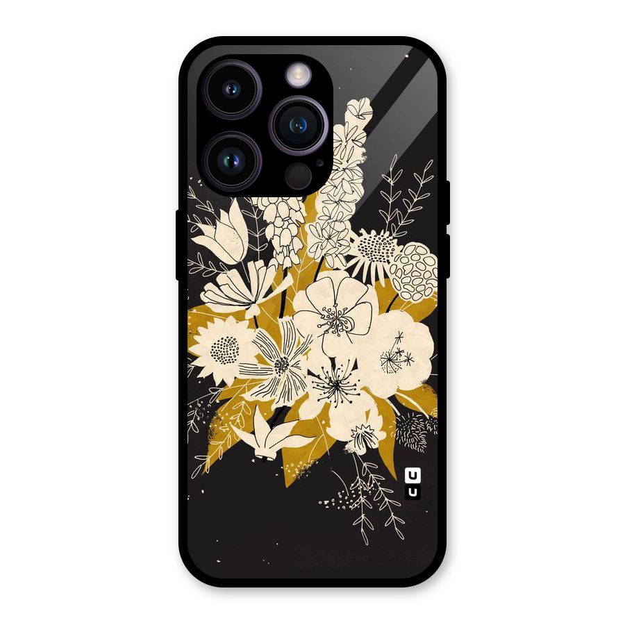 Flower Drawing Glass Back Case for iPhone 14 Pro