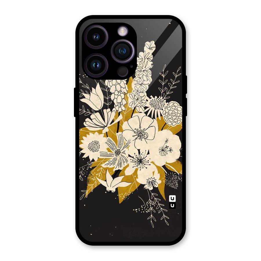 Flower Drawing Glass Back Case for iPhone 14 Pro Max