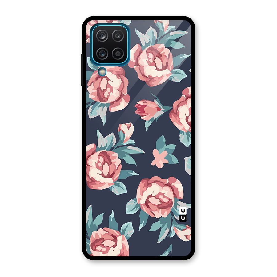 Flowers Painting Glass Back Case for Galaxy A12
