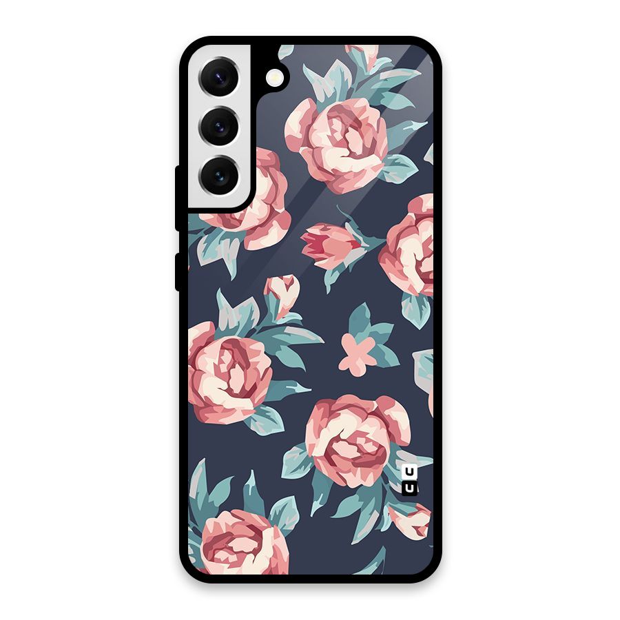 Flowers Painting Glass Back Case for Galaxy S22 Plus 5G