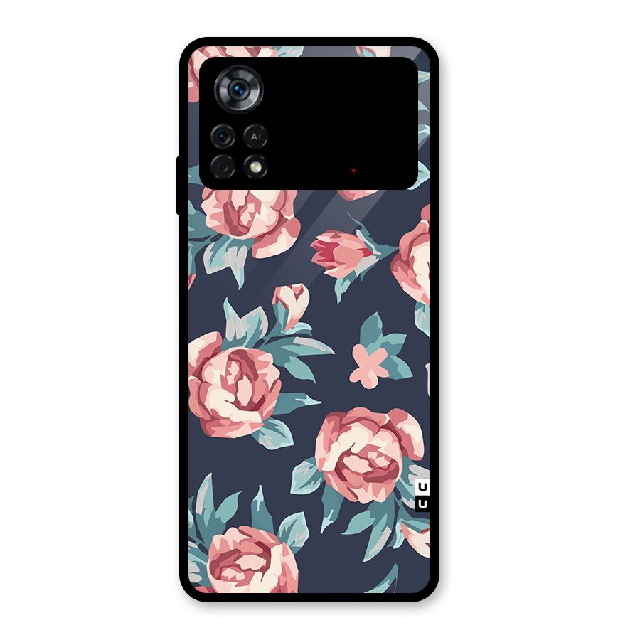 Flowers Painting Glass Back Case for Poco X4 Pro 5G