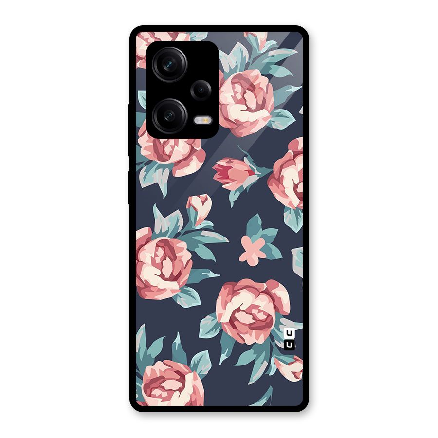 Flowers Painting Glass Back Case for Redmi Note 12 Pro