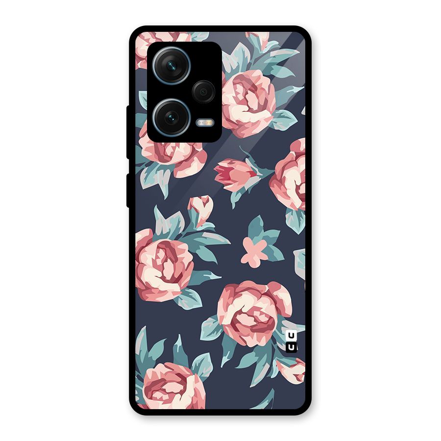 Flowers Painting Glass Back Case for Redmi Note 12 Pro Plus 5G