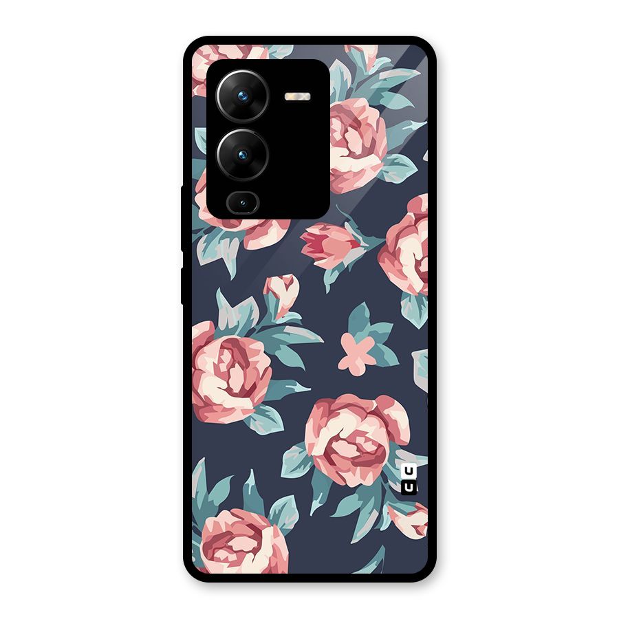Flowers Painting Glass Back Case for Vivo V25 Pro