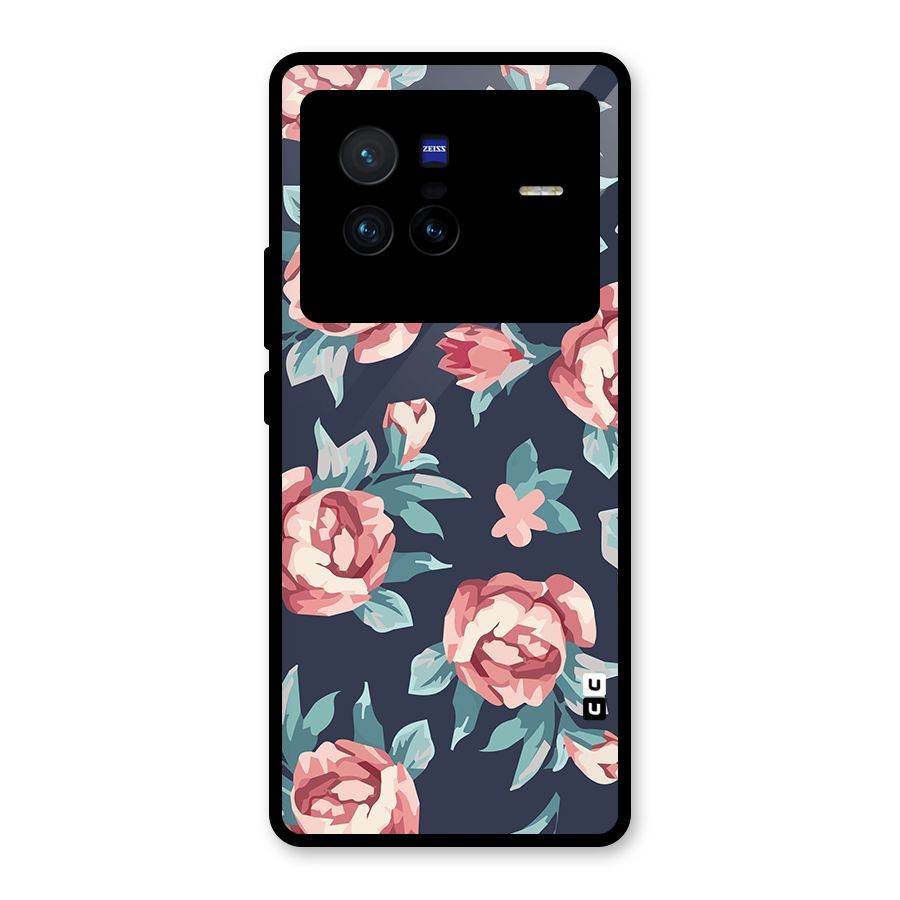 Flowers Painting Glass Back Case for Vivo X80