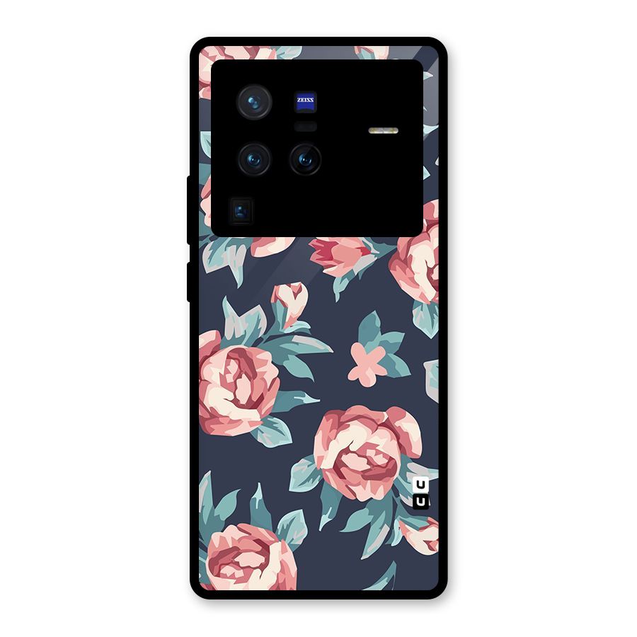 Flowers Painting Glass Back Case for Vivo X80 Pro