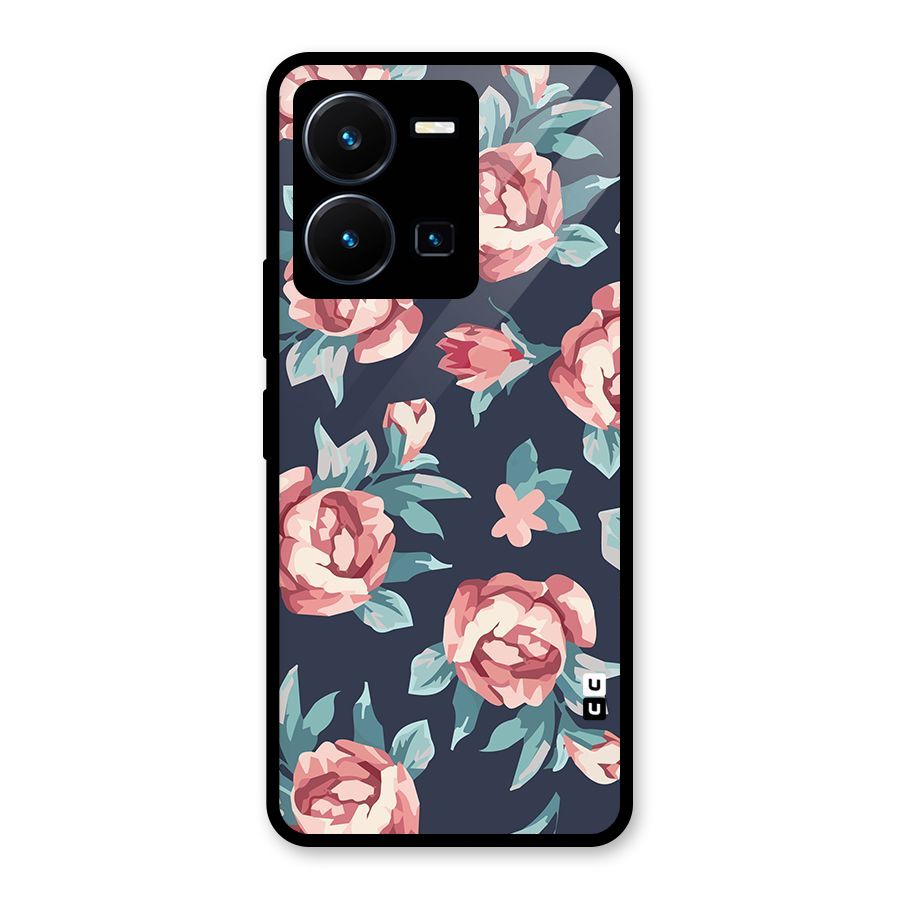 Flowers Painting Glass Back Case for Vivo Y35