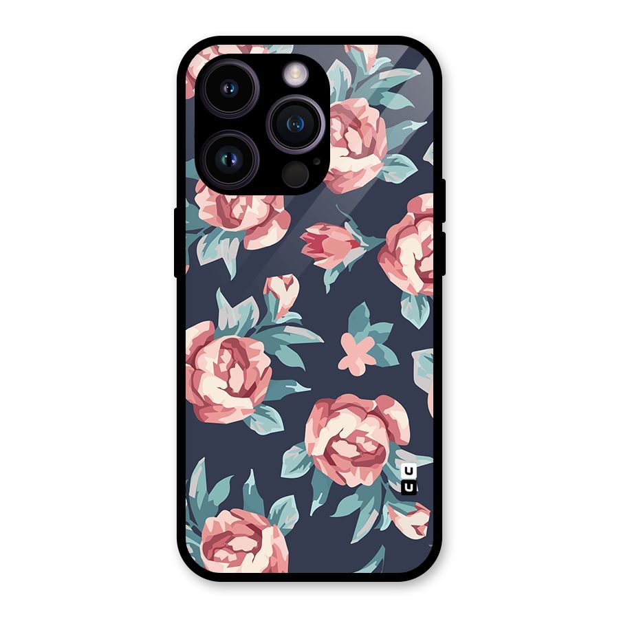 Flowers Painting Glass Back Case for iPhone 14 Pro