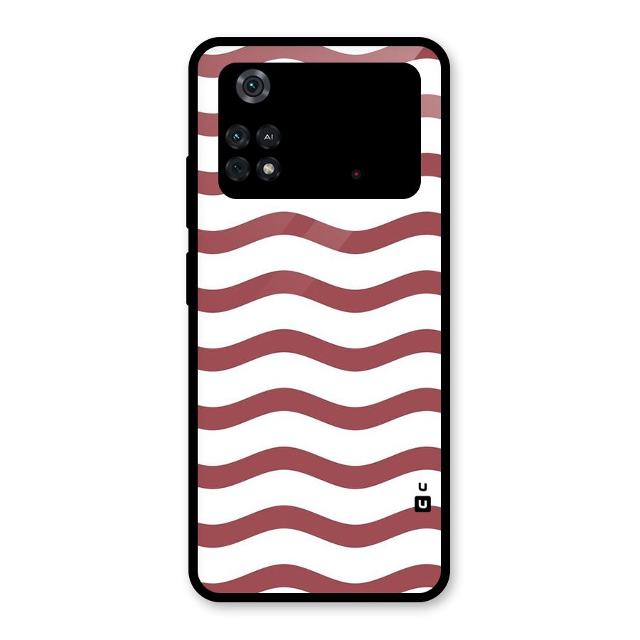Flowing Stripes Red White Glass Back Case for Poco M4 Pro 4G
