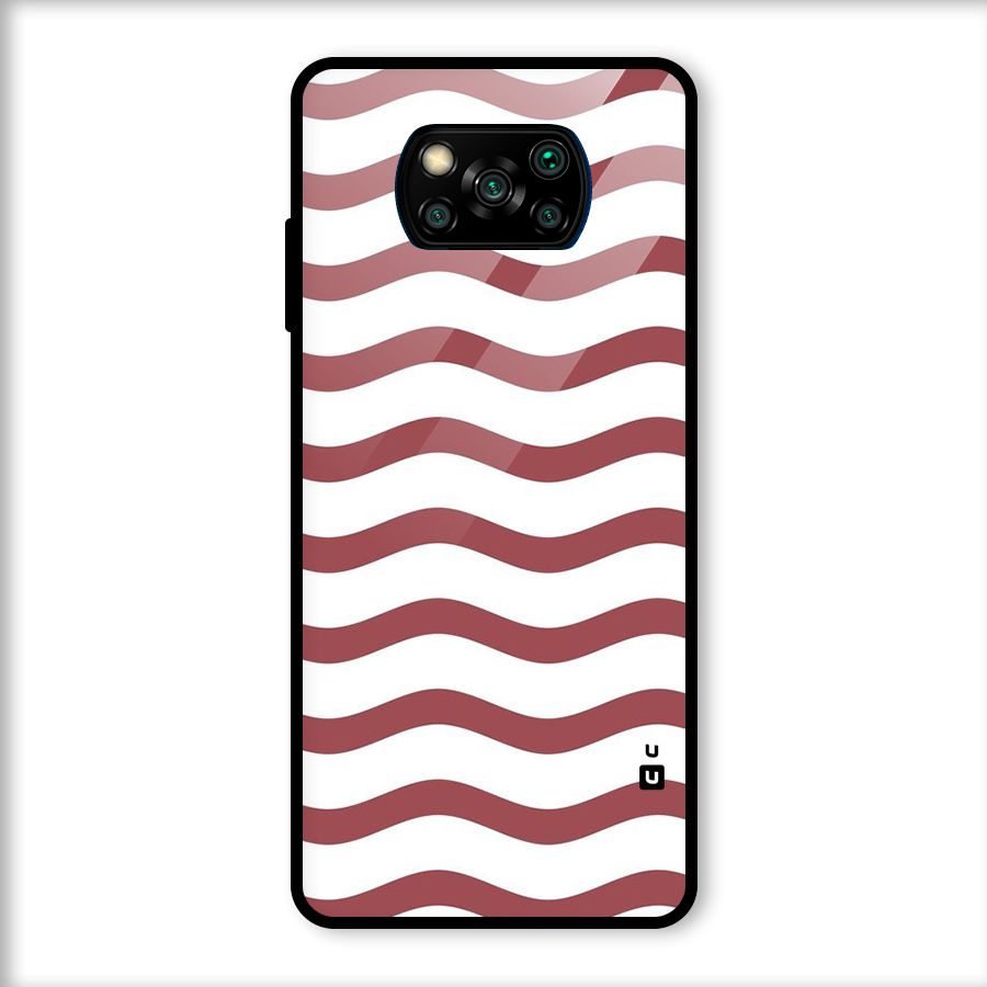 Flowing Stripes Red White Glass Back Case for Poco X3