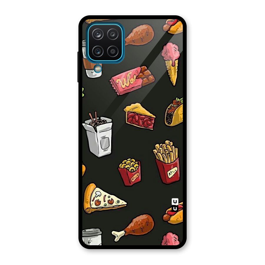 Foodie Pattern Glass Back Case for Galaxy A12