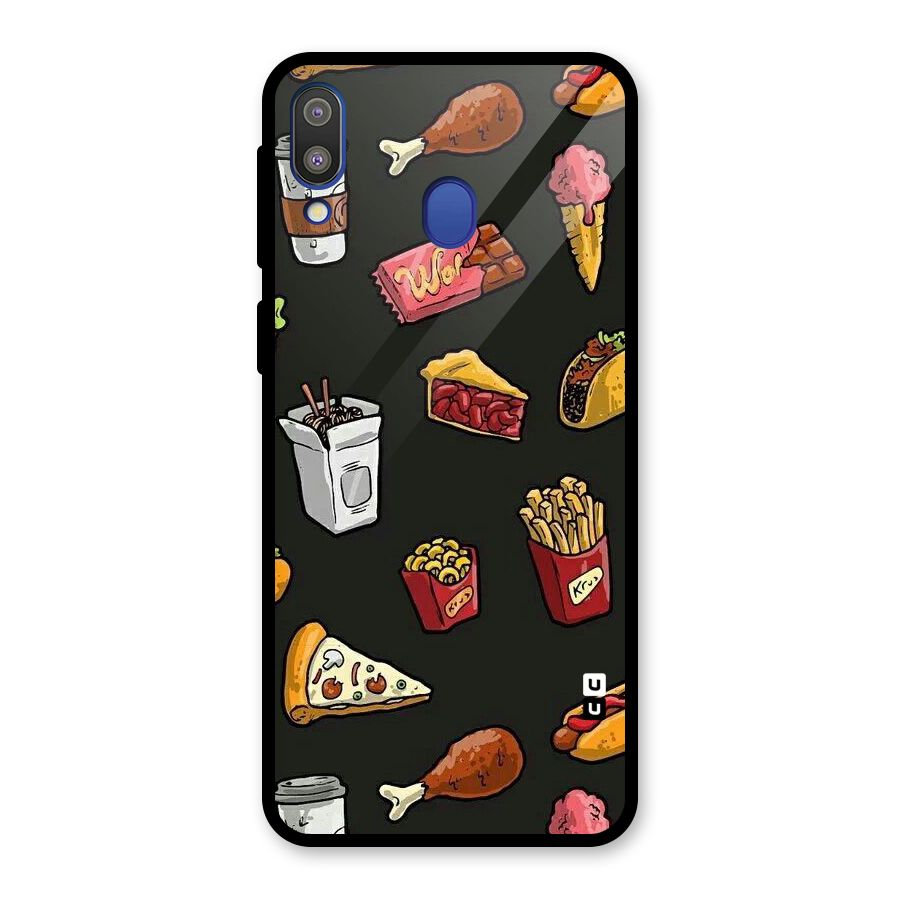Foodie Pattern Glass Back Case for Galaxy M20