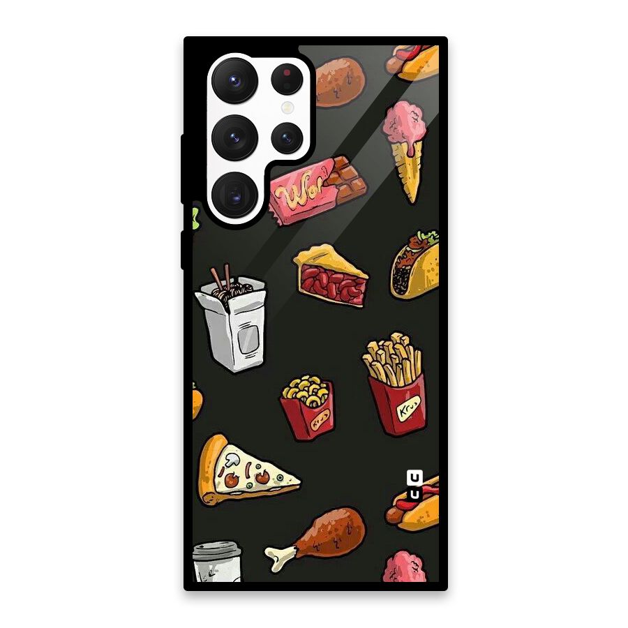 Foodie Pattern Glass Back Case for Galaxy S22 Ultra 5G