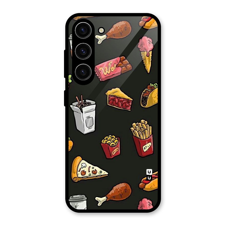 Foodie Pattern Glass Back Case for Galaxy S23