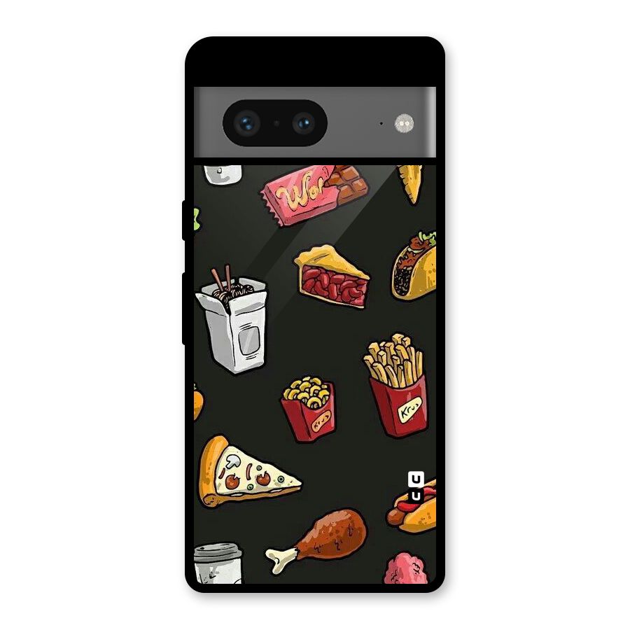 Foodie Pattern Glass Back Case for Google Pixel 7