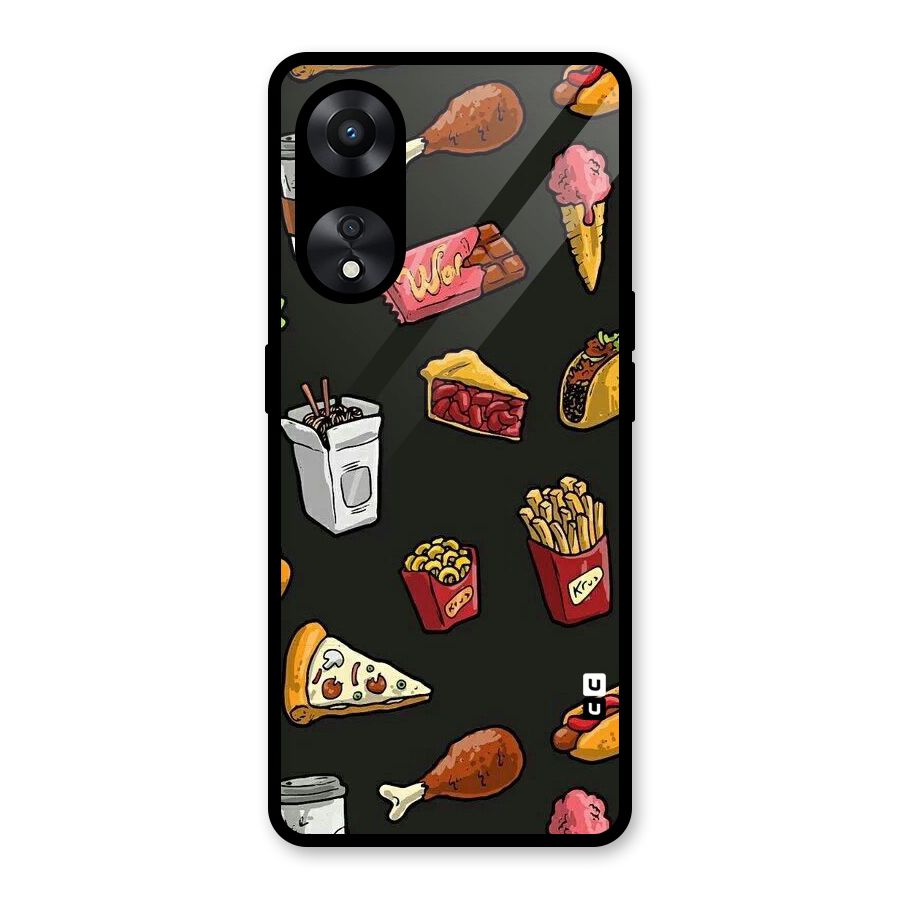 Foodie Pattern Glass Back Case for Oppo A78