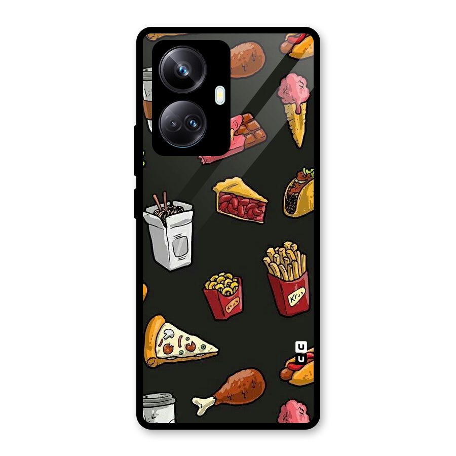 Foodie Pattern Glass Back Case for Realme 10 Pro Plus