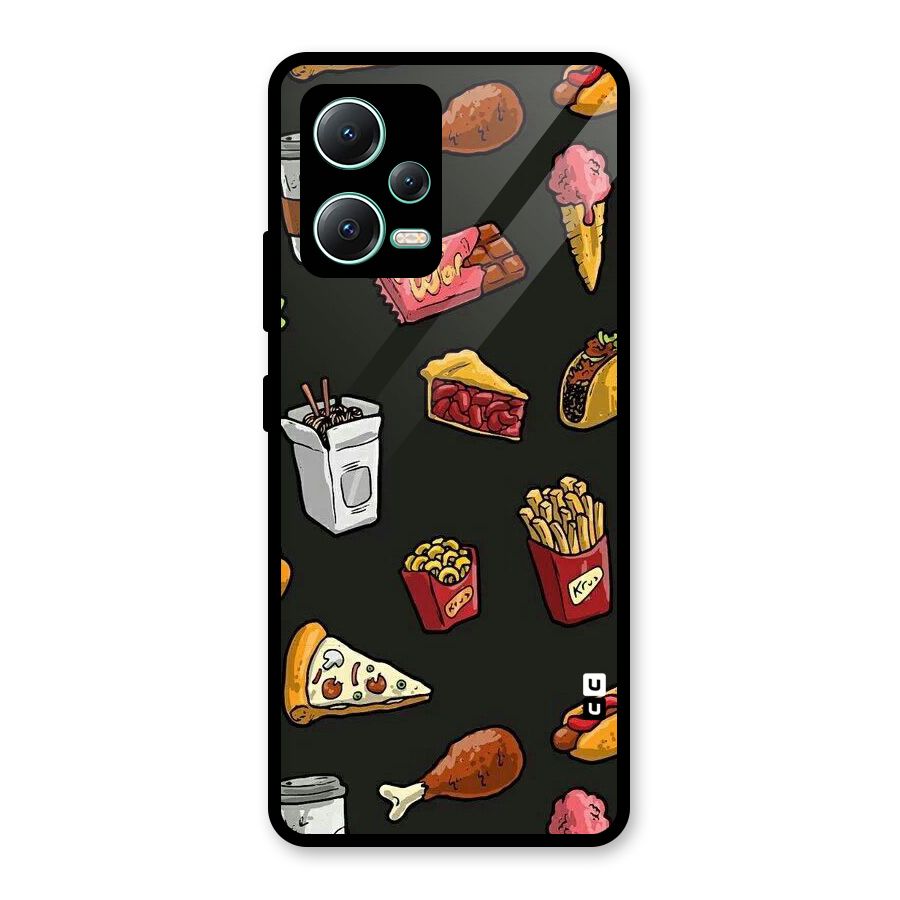 Foodie Pattern Glass Back Case for Redmi Note 12 5G