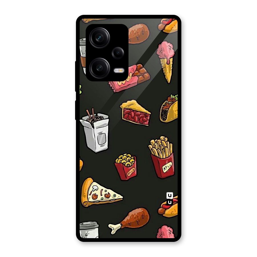 Foodie Pattern Glass Back Case for Redmi Note 12 Pro