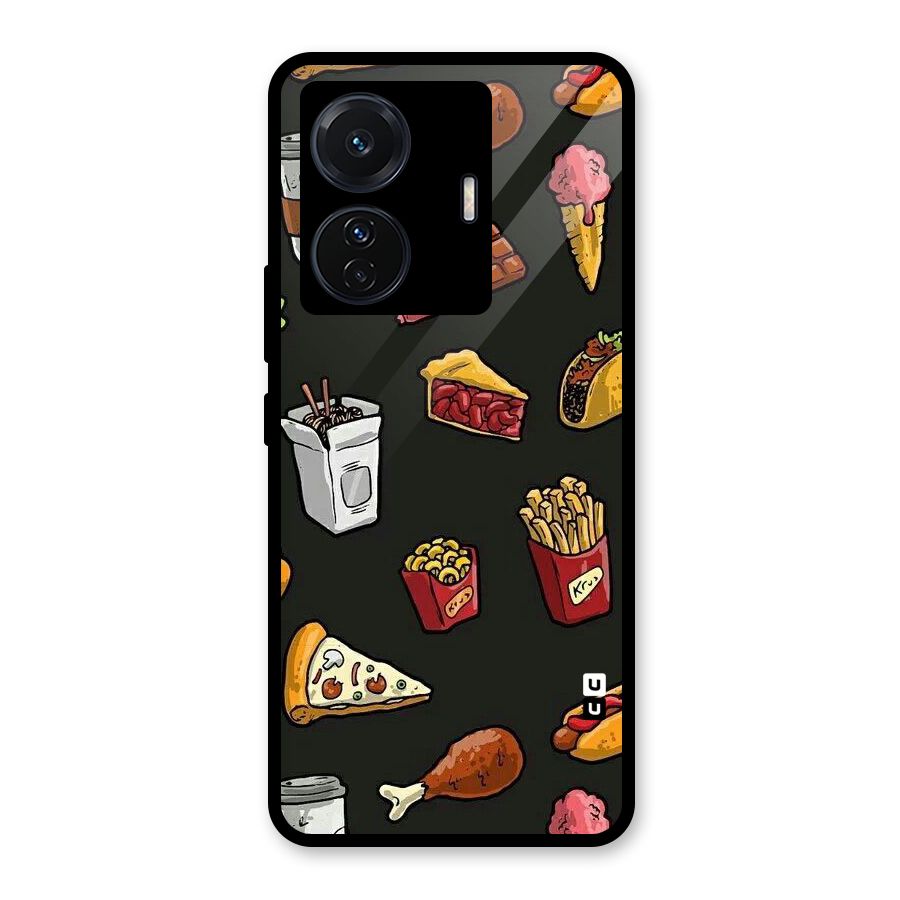 Foodie Pattern Glass Back Case for Vivo T1 Pro