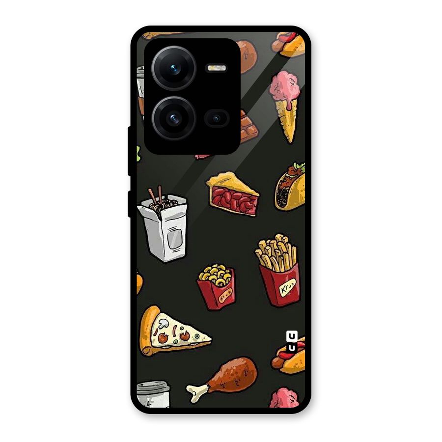 Foodie Pattern Glass Back Case for Vivo V25