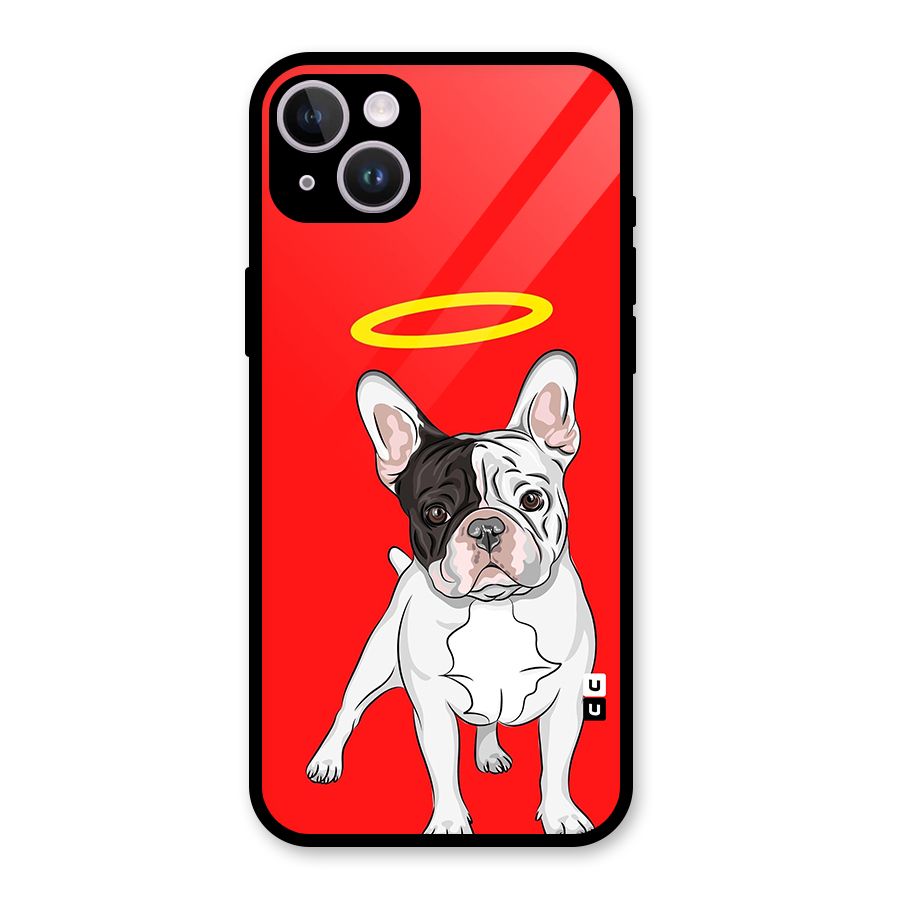 French Cute Angel Doggo Glass Back Case for iPhone 14 Plus