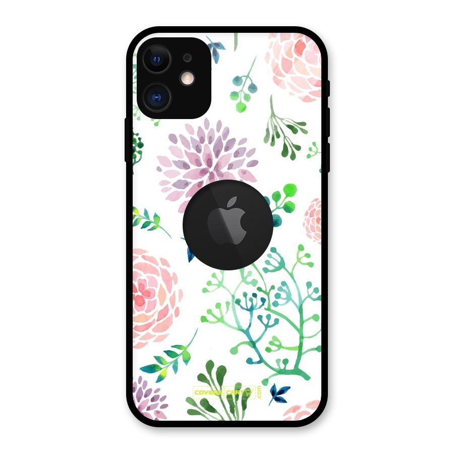 Fresh Floral Glass Back Case for iPhone 11 Logo Cut