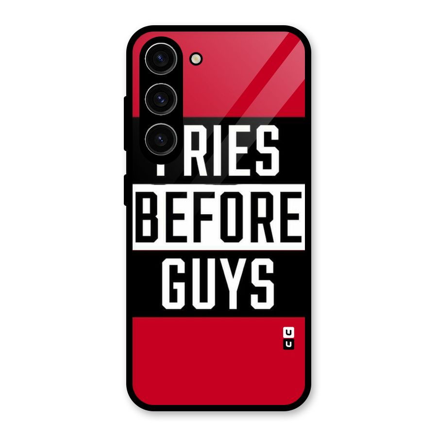 Fries Love Stripes Glass Back Case for Galaxy S23
