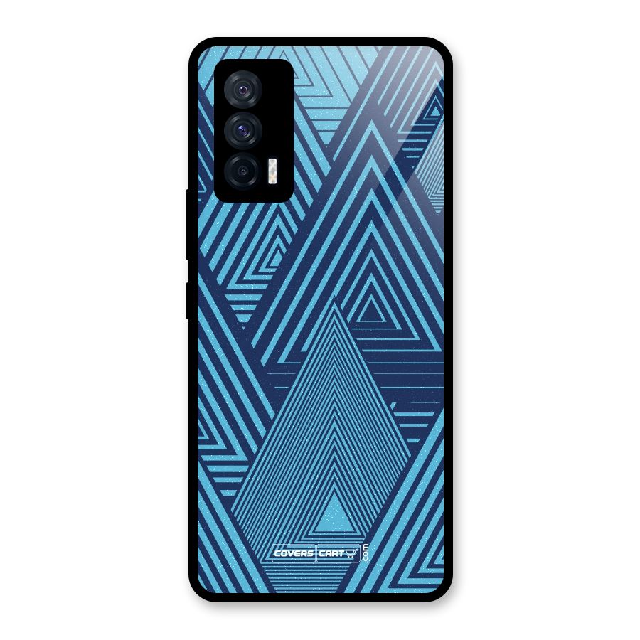 Geometric Blue Print Glass Back Case for Vivo iQOO 7 5G