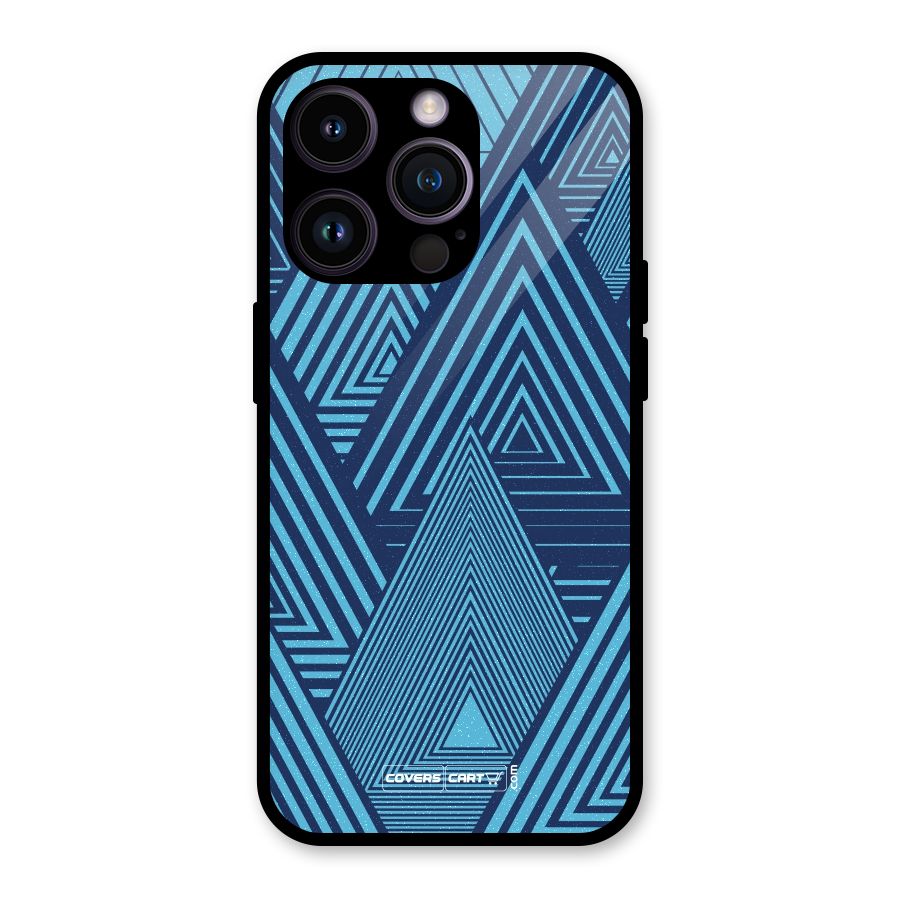 Geometric Blue Print Glass Back Case for iPhone 14 Pro