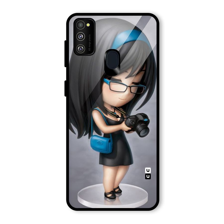 Girl With Camera Glass Back Case for Galaxy M21