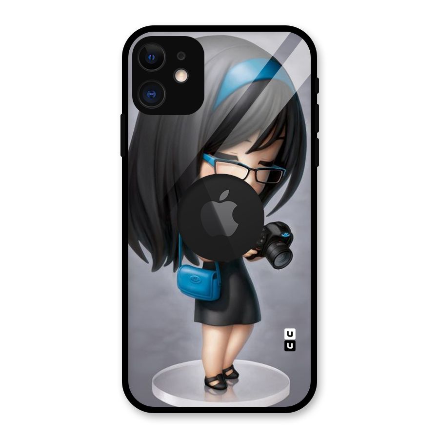 Girl With Camera Glass Back Case for iPhone 11 Logo Cut