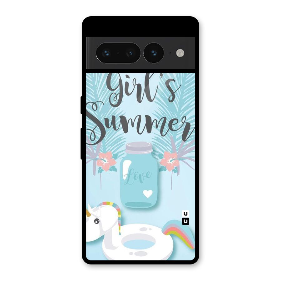 Girls Summer Glass Back Case for Google Pixel 7 Pro