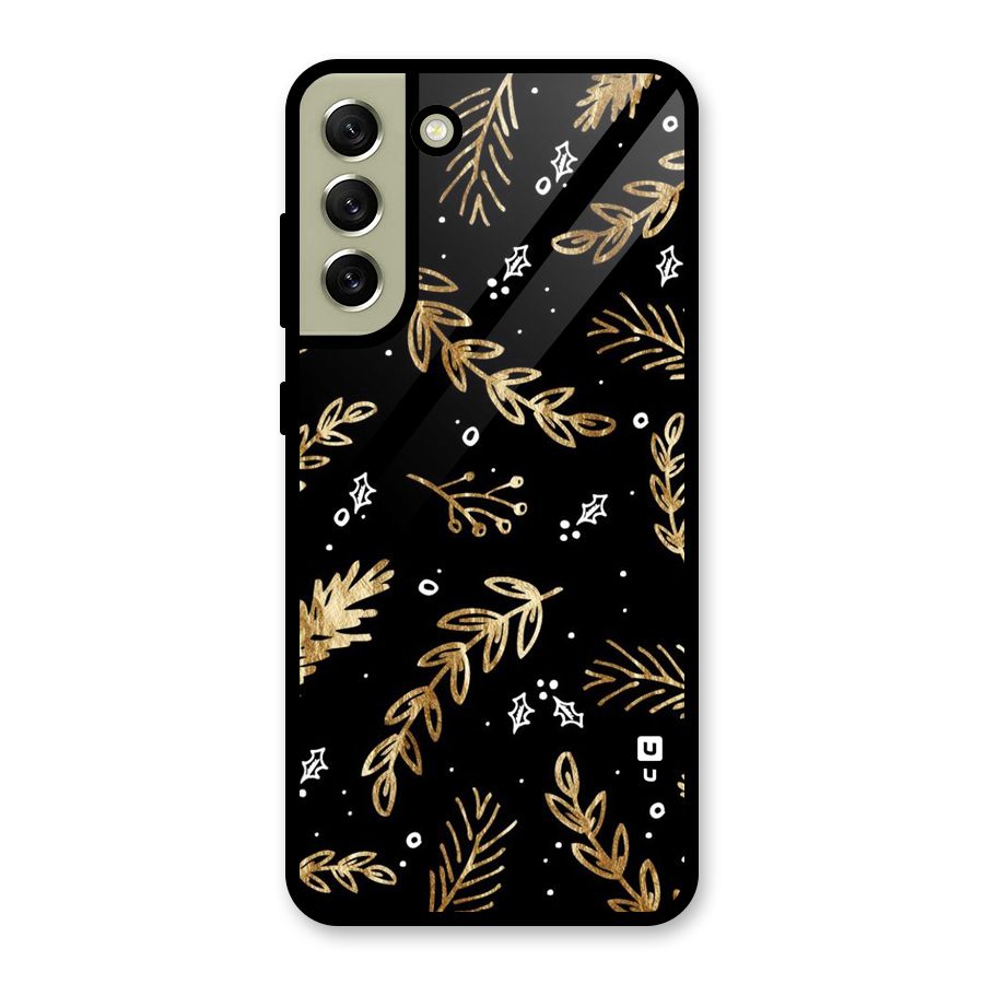 Gold Palm Leaves Glass Back Case for Galaxy S21 FE 5G