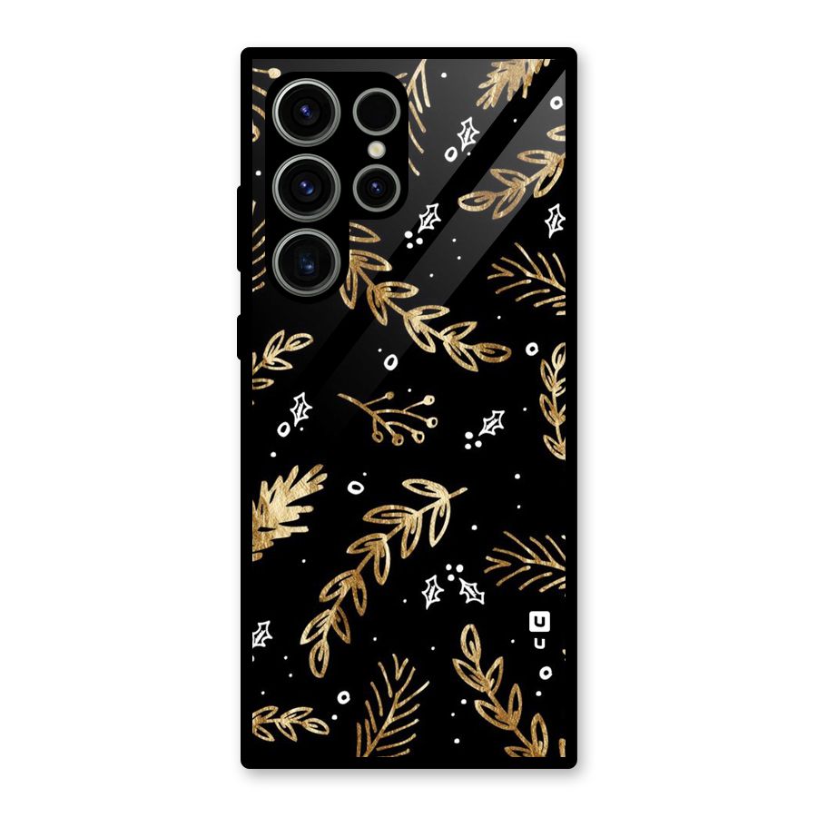 Gold Palm Leaves Glass Back Case for Galaxy S23 Ultra