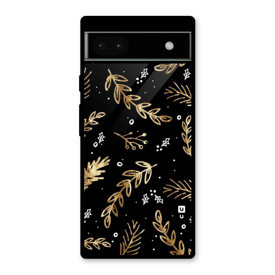 Gold Palm Leaves Glass Back Case for Google Pixel 6a
