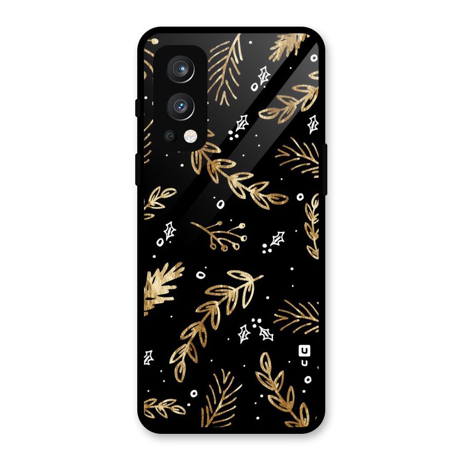 Gold Palm Leaves Glass Back Case for OnePlus Nord 2 5G