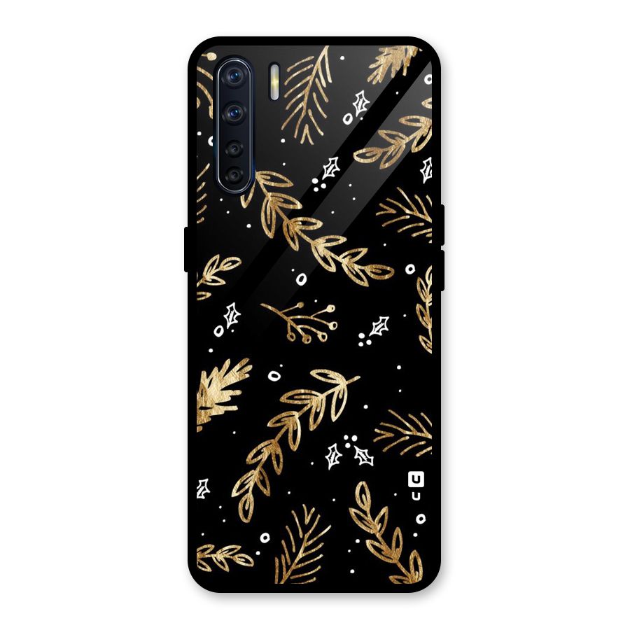 Gold Palm Leaves Glass Back Case for Oppo F15