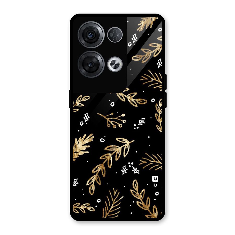 Gold Palm Leaves Glass Back Case for Oppo Reno8 Pro 5G