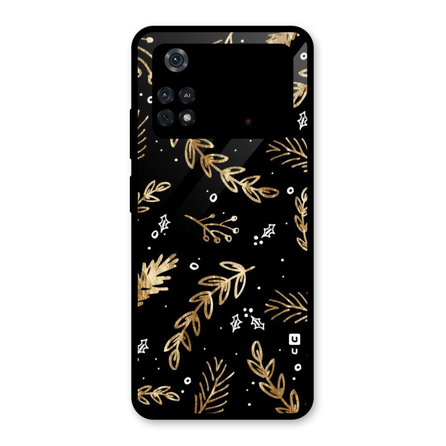 Gold Palm Leaves Glass Back Case for Poco M4 Pro 4G