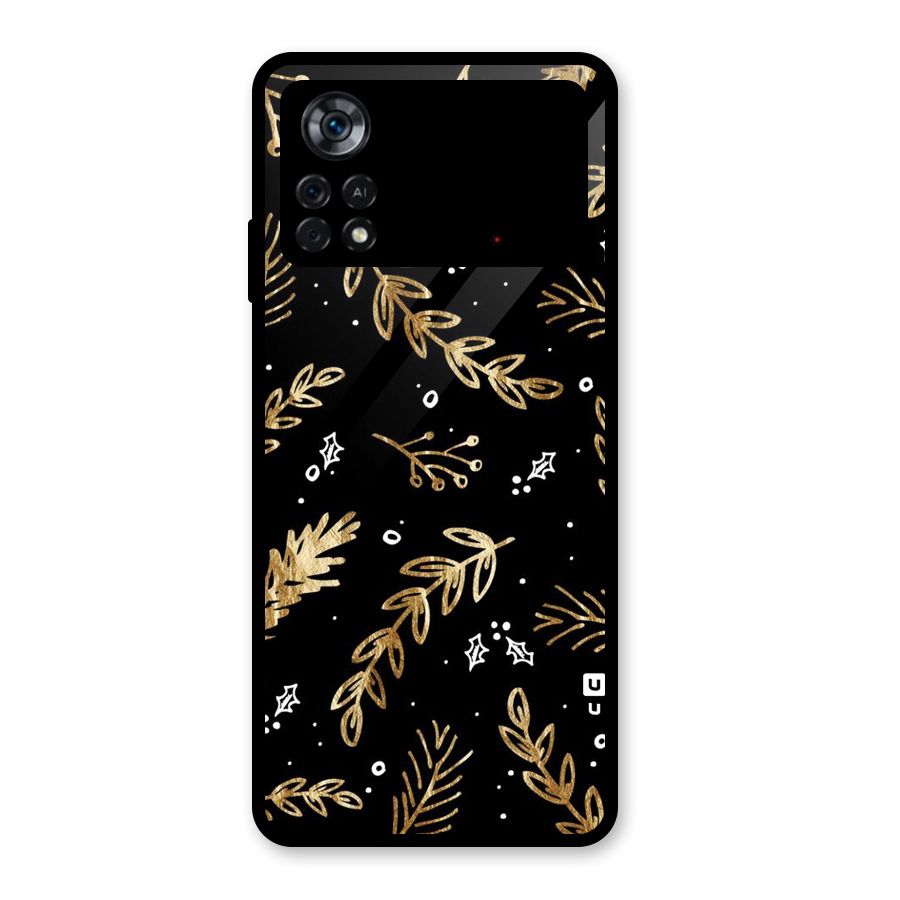 Gold Palm Leaves Glass Back Case for Poco X4 Pro 5G
