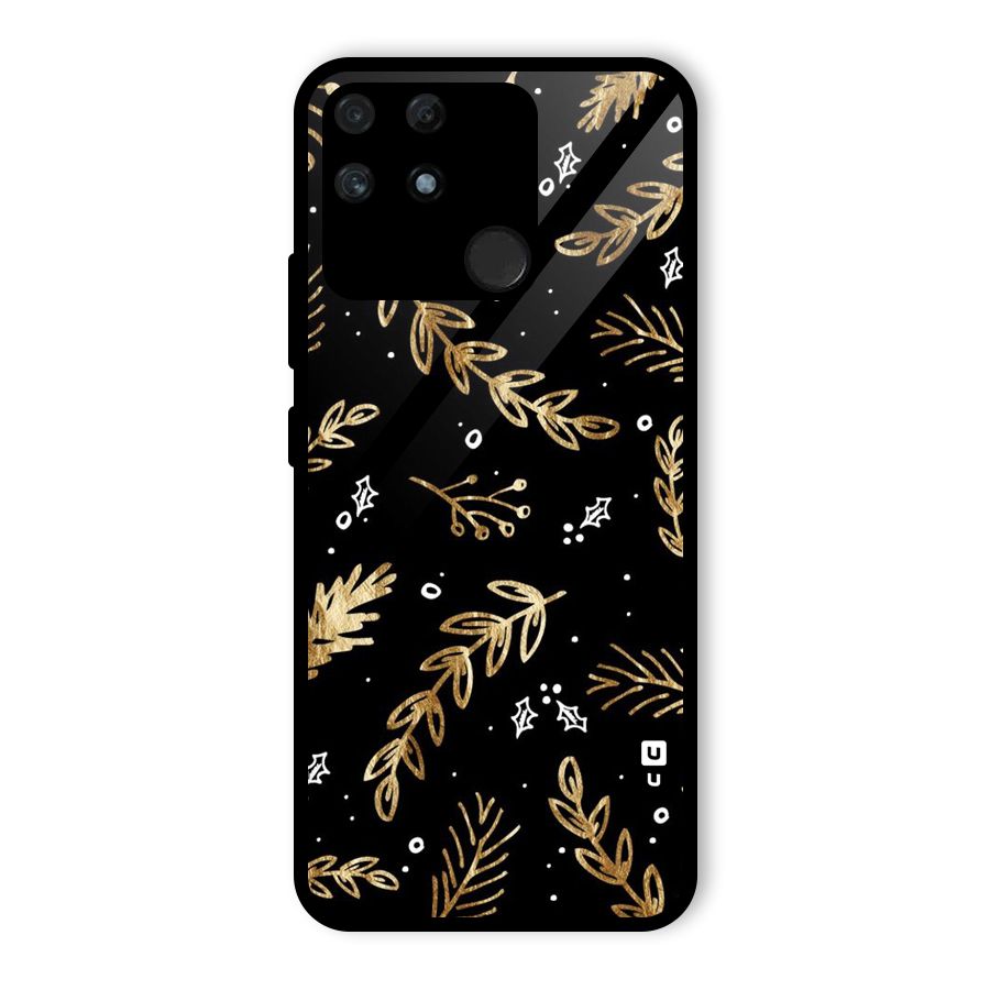 Gold Palm Leaves Glass Back Case for Realme Narzo 50A
